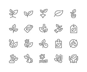 simple set of plants related vector line icons. contains such icons as leaf on hand, growing conditi