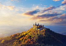 Panoramic View Of German Castle Hohenzollern During Sunset