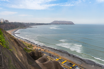 Wall Mural - Lima city's coastline and Beach Circuit Highway, from Miraflores district, in Peru