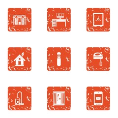 Poster - Eco hut icons set. Grunge set of 9 eco hut vector icons for web isolated on white background