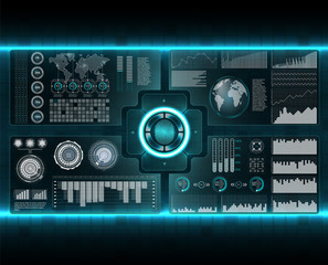Poster - Verification scanners set. Finger Scan in Futuristic Style. Biometric id with Futuristic HUD Interface. screen monitor background template. Scanning Technology Concept Illustration. Identification