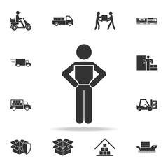 Poster - person with packing box icon. Detailed set of logistic icons. Premium graphic design. One of the collection icons for websites, web design, mobile app