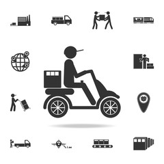 Poster - postman on the scooter icon. Detailed set of logistic icons. Premium graphic design. One of the collection icons for websites, web design, mobile app