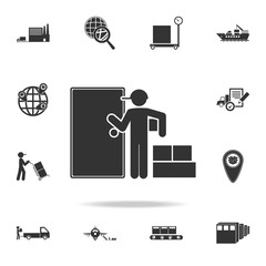 Poster - the postman delivers mail boxes icon. Detailed set of logistic icons. Premium graphic design. One of the collection icons for websites, web design, mobile app