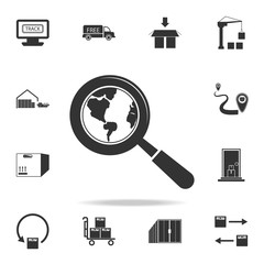 Poster - global search icon. Detailed set of logistic icons. Premium graphic design. One of the collection icons for websites, web design, mobile app