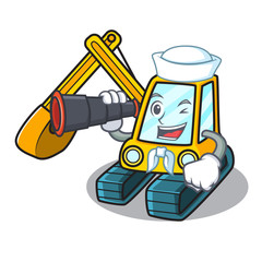 Wall Mural - Sailor with binocular excavator mascot cartoon style