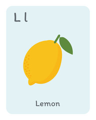 Wall Mural - Vegetable and fruit english alphabet. L letter. Lemon vector illustration.