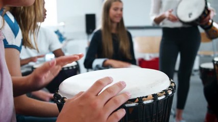 Wall Mural - Teenage Students Studying Percussion In Music Class 