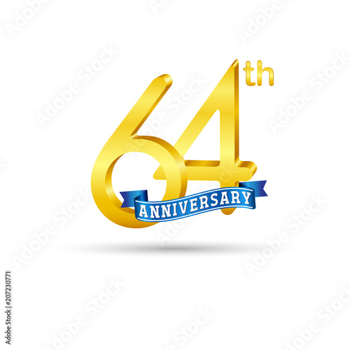 64th Golden Anniversary Logo With Blue Ribbon Isolated On White