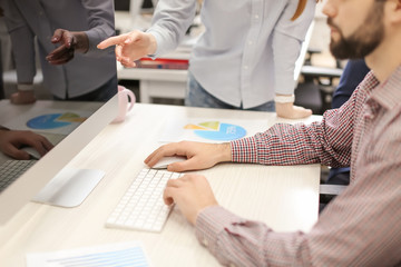 Sticker - Employees having meeting in office. Financial trading concept