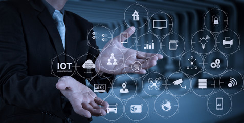 Poster - business man with an open hand as showing something