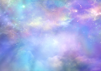 heaven is beautiful - purple pink and blue deep space background with many stars, planets and cloud 