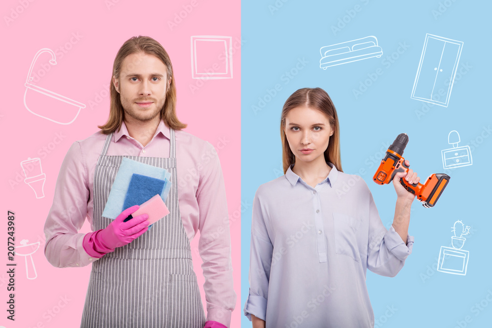 Work Home Gender Roles New gender roles. Confident young woman demanding equal rights and ...