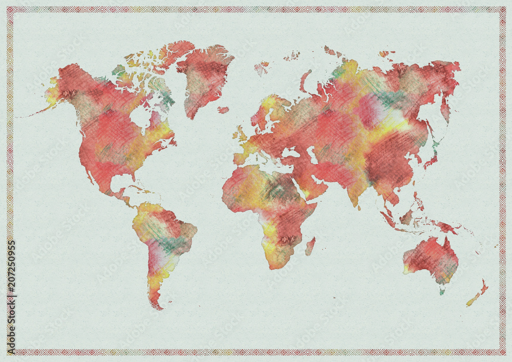 Watercolor map of the world wall art poster digital prints images ...