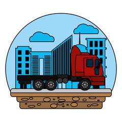 Canvas Print - color side truck transport service in the city