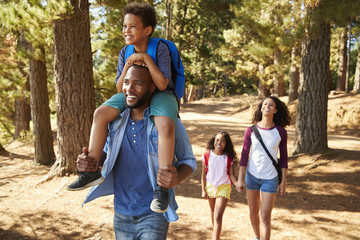 Wall Mural - Family On Hiking Adventure Through Forest