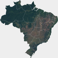 Large (142 MP) satellite image of Brazil with inner (states) borders. Country photo from space. Isolated imagery of Brazil. Elements of this image furnished by NASA.