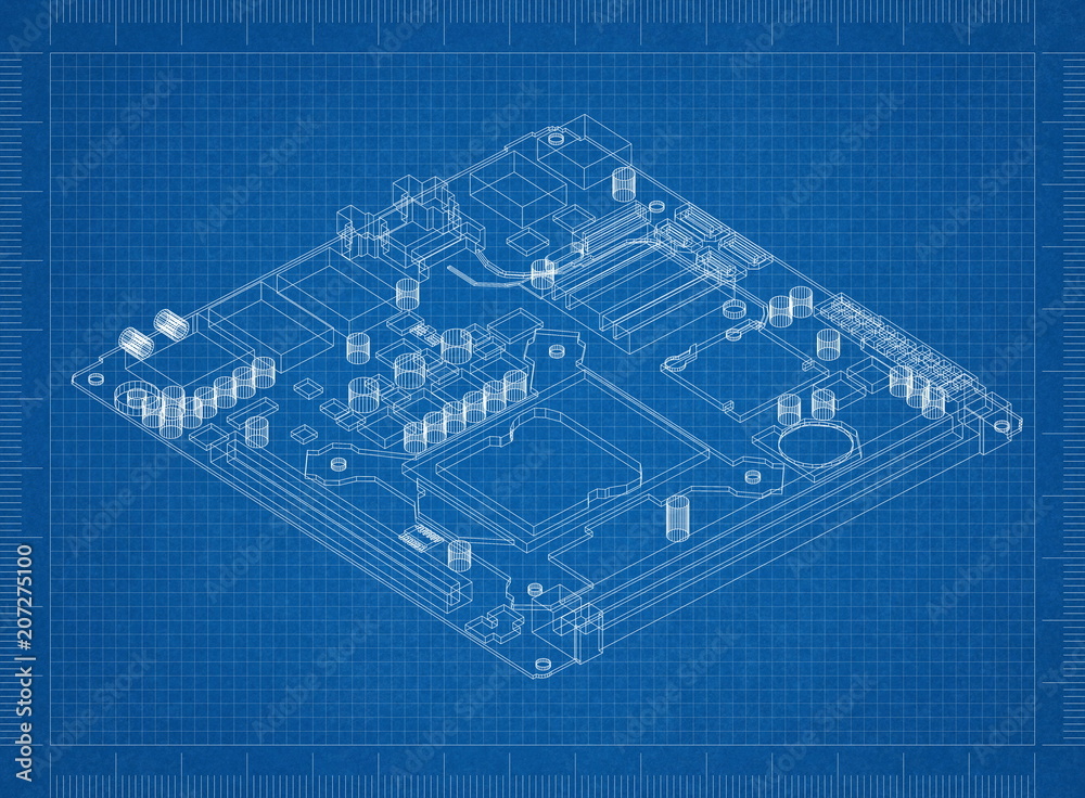 Computer Blueprint Mother Computer Motherboard Architect blueprint Stock Photo | Adobe Stock