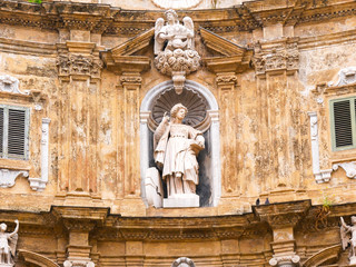 Wall Mural - Statue of Santa Cristina in The Four Canti, or piazza Villena, is the name of an octagonal square in the historic center of Palermo with the beautiful decorations of the buildings of 1606