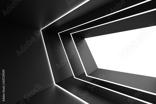 Abstract Architecture Design. Black Futuristic Interior Background