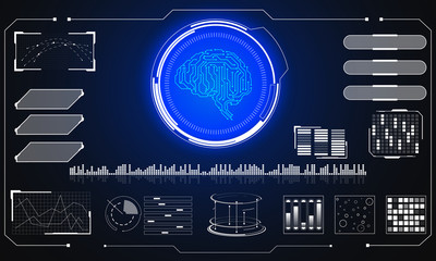 Poster - HUD Virtual Futuristic Smart Intelligence Brain Analysis Concept Vector. Abstract Hi Tech Element Communication Screen Display User Interface Illustration.
