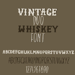Wall Mural - Grunge vintage whiskey font. Old handcrafted display skript. Modern brush label lettering. Vector typography illustration.