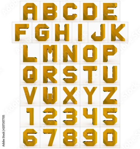 Naklejka litery na szybę  litery-i-cyfry-3d-szescienny-zloty-na-bialym-tle