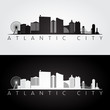 Atlantic city, USA skyline and landmarks silhouette, black and white design, vector illustration.