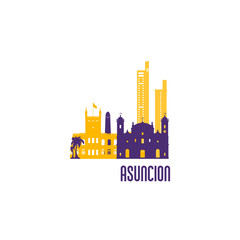 Asuncion city emblem. Colorful buildings. Vector illustration.