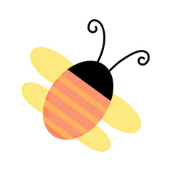 Wall Mural - Cute bee, bug insect vector graphic icon. Orange bug with stripes and light yellow wings. Spring insect illustration.