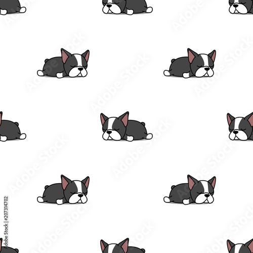 Lazy Boston Terrier Puppy Sleeping Seamless Pattern Vector