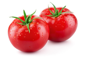 Canvas Print - Tomatoes isolated on white. Tomato with drops. Full depth of field.