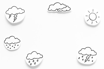 Wall Mural - modern weather icons set on white background top view copy space
