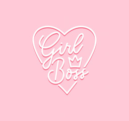Wall Mural - Girl boss Vector poster with lettering inscription, crown and heart. calligraphy isolated on pink background. Feminism slogan with hand drawn lettering. Print for poster, card.