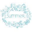 © _aine_ - Summer postcard. Doodle summer card with floral elements, flowers, sun, curly lines. Vector illustration.
