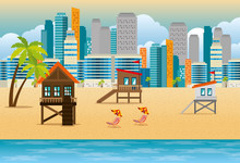 Miami Beach Cityscape Set Scenes Vector Illustration Design