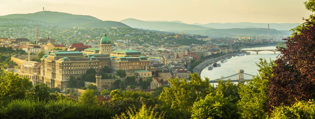 Wall Mural - View to Budapest skyline form Citadella Hill at sunset