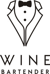 Wall Mural - Wine Glass Tuxedo Suit Bow Tie for Luxury Bar Dinner Restaurant Waiter Bartender Logo design 