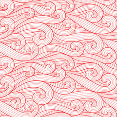 Wall Mural - Abstract colorful curly lines seamless patterns set. Waves and curls vector illustration. Bright colorful seamlessly tiling background collection.