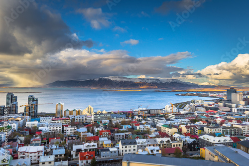 Fényképezés Reykjavik - May 01, 2018: Panoramic view of Reykjavik from the Hallgrimskirkja c