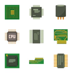 Poster - Computer chip icons set. Cartoon set of 9 computer chip vector icons for web isolated on white background