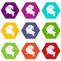 Poster - Oval office table icons 9 set coloful isolated on white for web