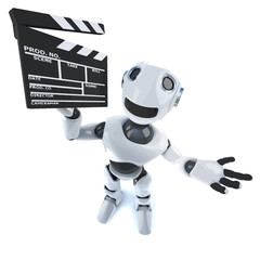 Wall Mural - Vector 3d Funny robot character holding a movie making clapperboard