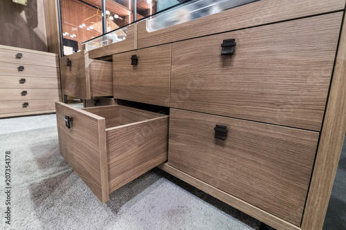 Fotomural Wooden cabinet drawer box in bedrom luxury dressing room