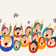 © depiano - Football vector fans, cute colorful seamless border, abstract greeting card. Goal Hooray