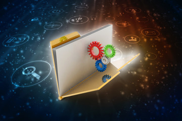 Poster - 3d illustration File folder with gear
