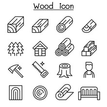 Wood Icon Set In Thin Line Style