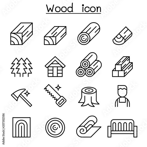 Wood icon set in thin line style Tableau sur Toile