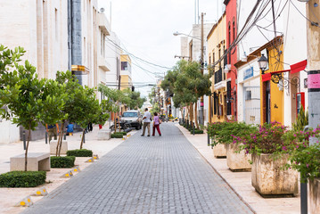 SANTO DOMINGO, DOMINICAN REPUBLIC - AUGUST 8, 2017: View of the historic street of the city. Copy space for text.