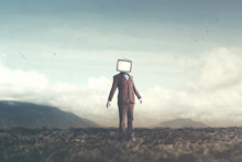 Surreal Concept Man With Television Over His Head